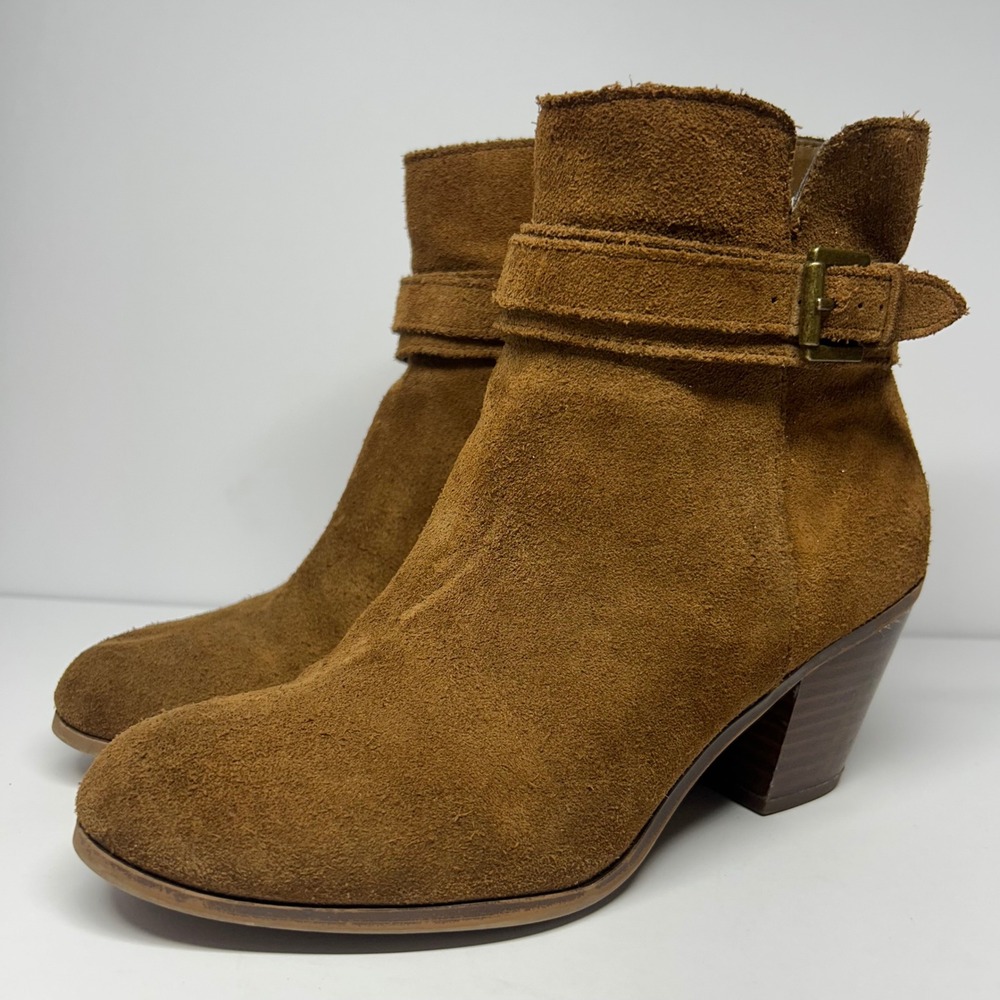 Sam Edelman Suede Ankle Boots Cognac Brown Women Size 7 Buckle Block Heel Boot